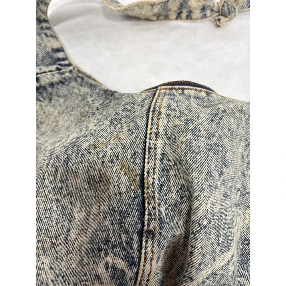 Vintage Y2K 90s Acid Wash Denim Hobo Bag Shane's Logo Retro‎ Slouchy Shoulder